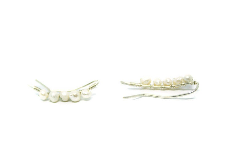 Freshwater Pearl Ear Climbers – Sterling Silver