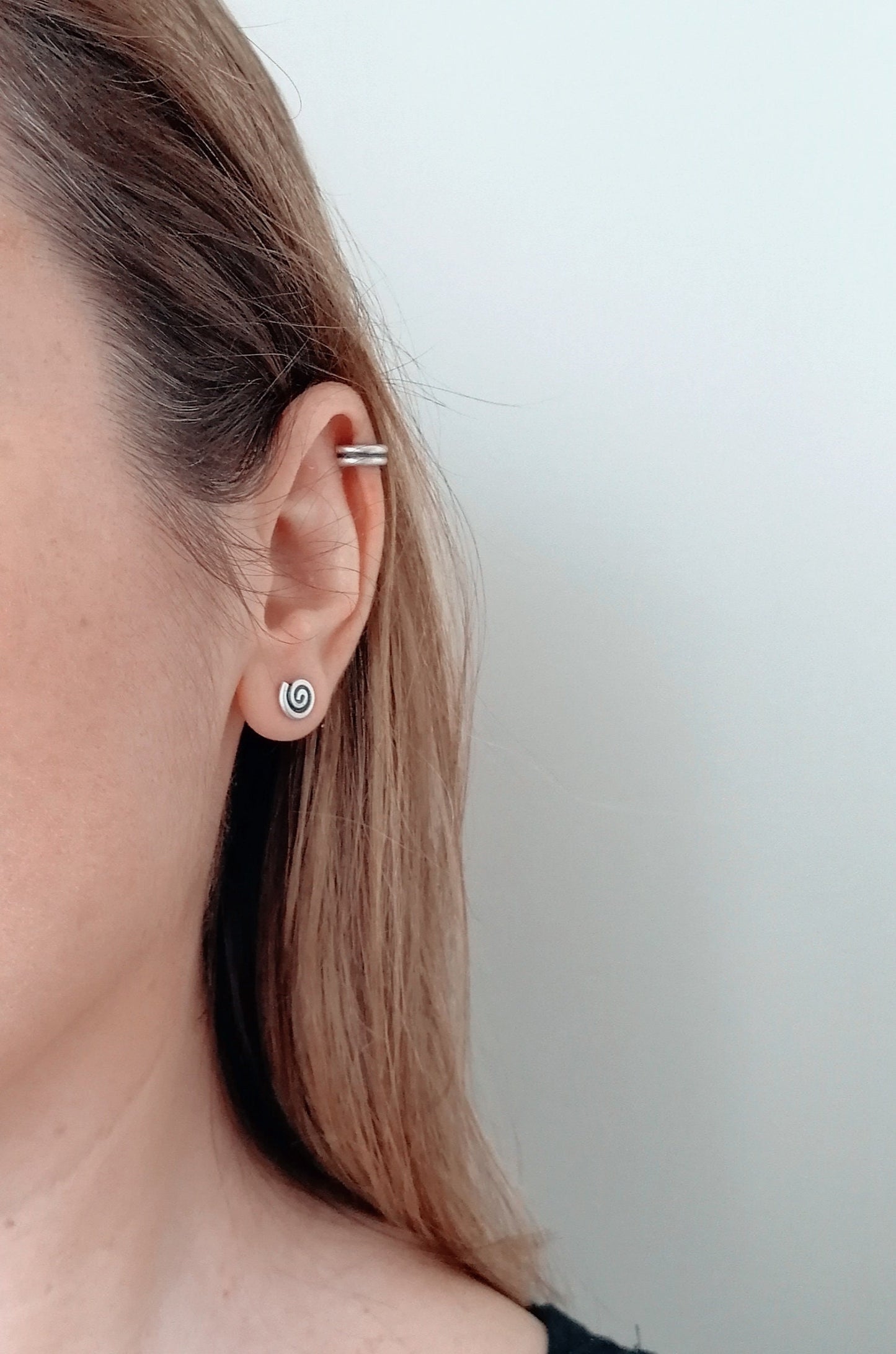 Sterling Silver Spiral Stud Earrings 925 – Minimal Greek Symbol Jewelry for Women