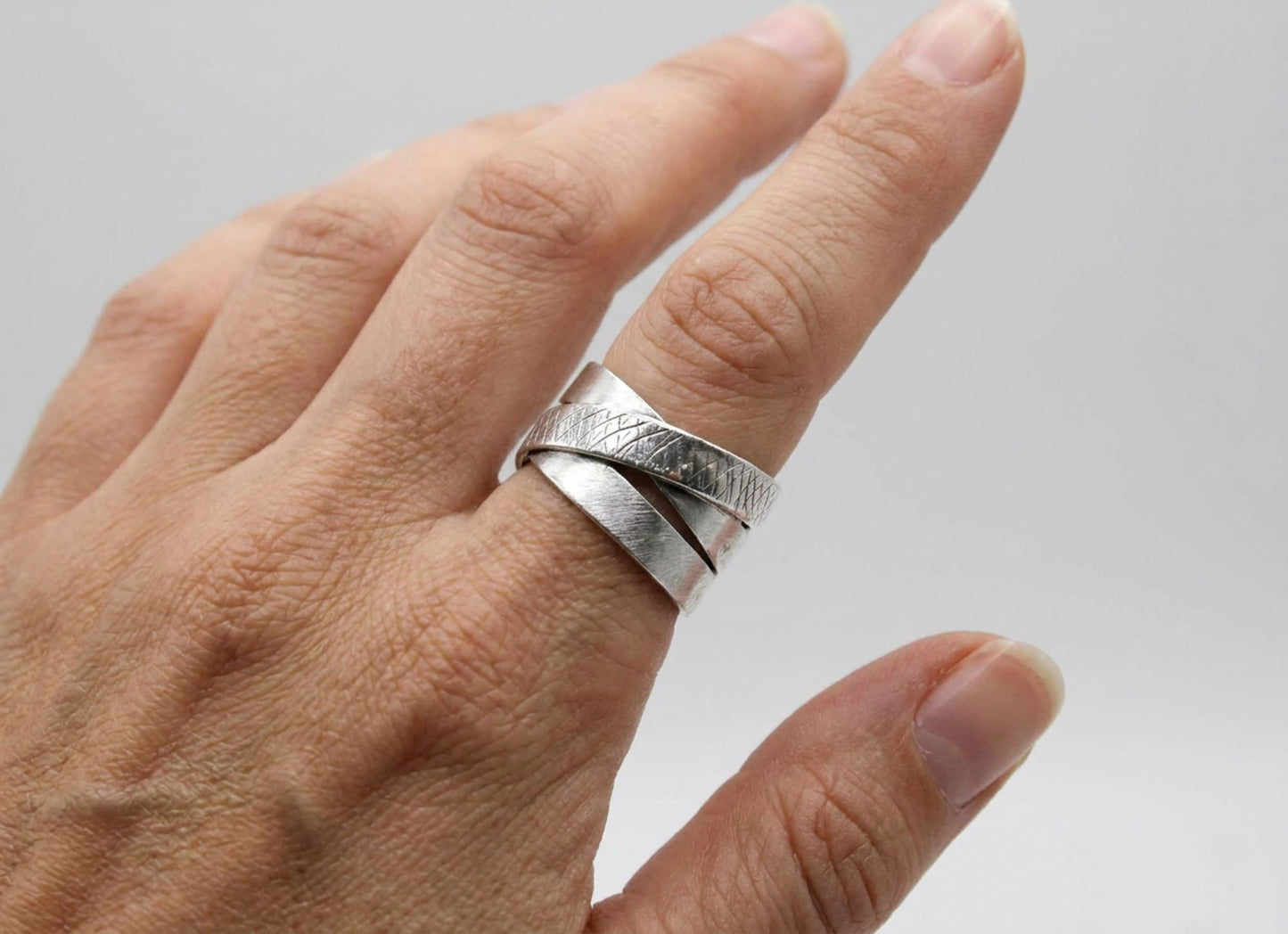 Wide Sterling Silver Ring for Women | 925 Multi-Band Textured Statement Ring