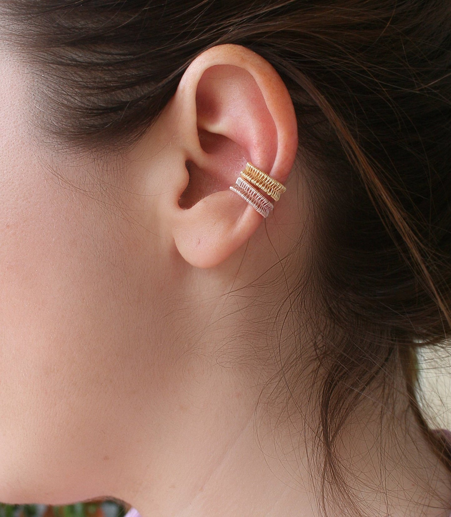 Wire Wrapped Conch Ear Cuff Set, No Piercing, Colorful Minimalist Ear Wrap Jewelry