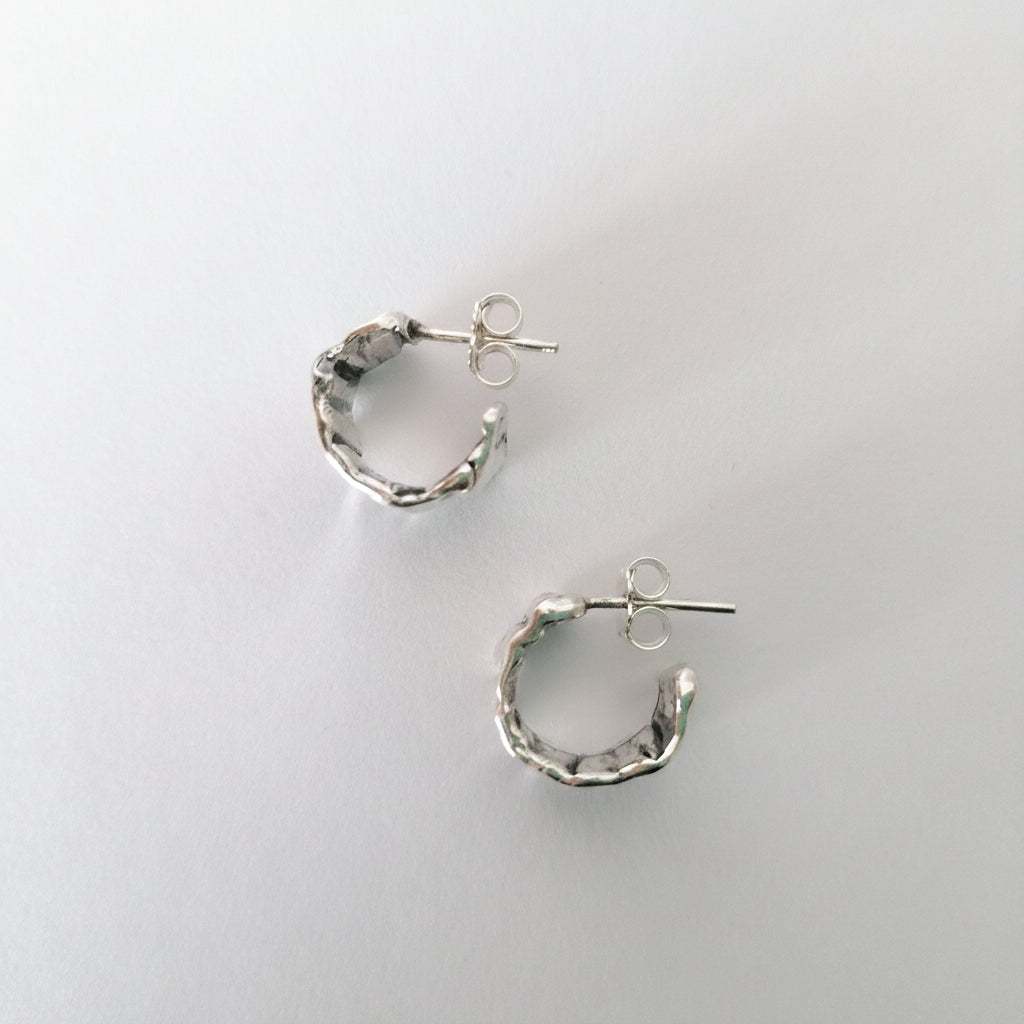 Irregular Huggie Hoop Earrings in 925 Sterling Silver - Thick Melted Design