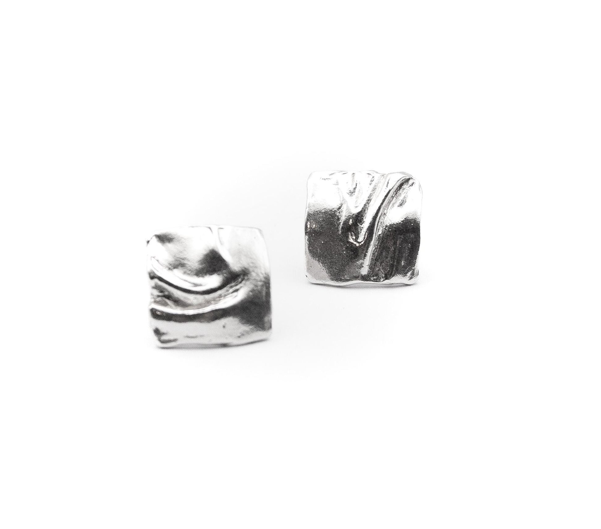 Sculptural Square Stud Earings – Handcrafted in Sterling Silver 925