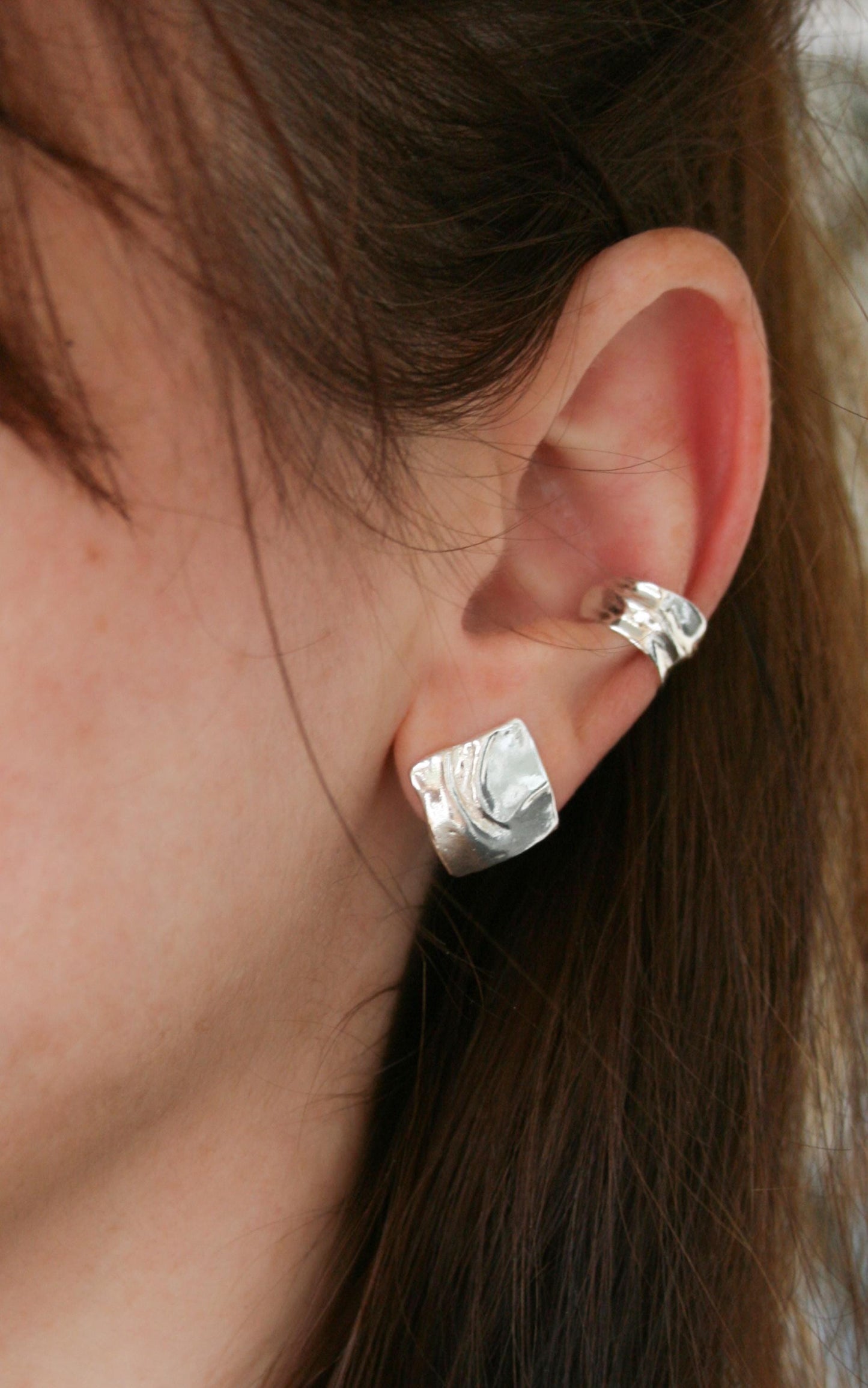 Sculptural Square Stud Earings – Handcrafted in Sterling Silver 925