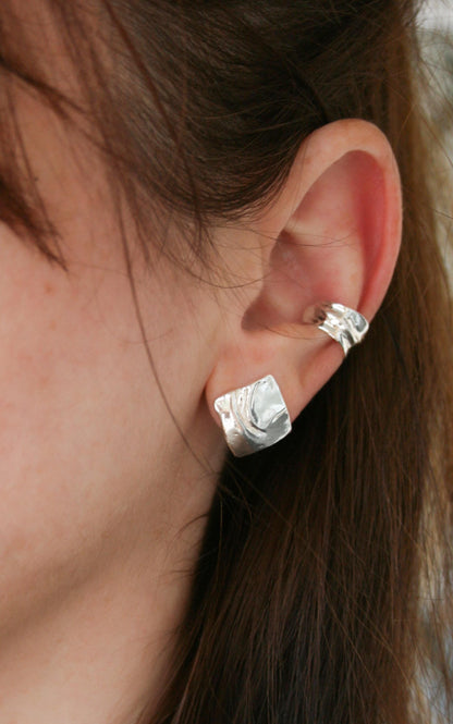Sculptural Square Stud Earings – Handcrafted in Sterling Silver 925