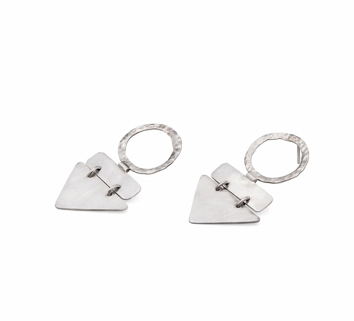 Handmade Sterling Silver Geometric Dangle Earrings – Textured Circle & Triangle Statement Jewelry