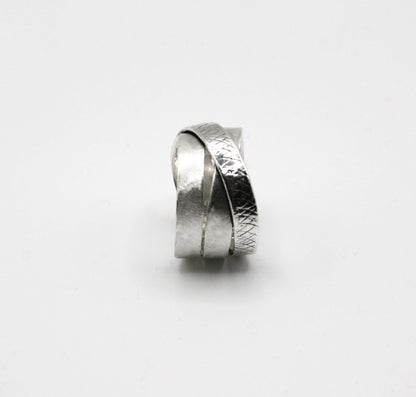 Wide Sterling Silver Ring for Women | 925 Multi-Band Textured Statement Ring
