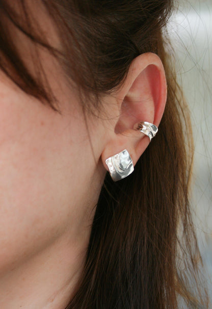 Sculptural Square Stud Earings – Handcrafted in Sterling Silver 925