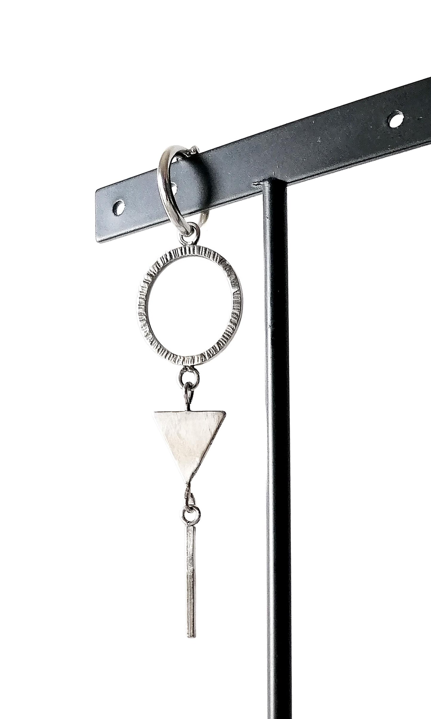 Geometric Sterling Silver Hoop Earring with Triangle Dangle