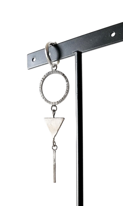 Geometric Sterling Silver Hoop Earring with Triangle Dangle