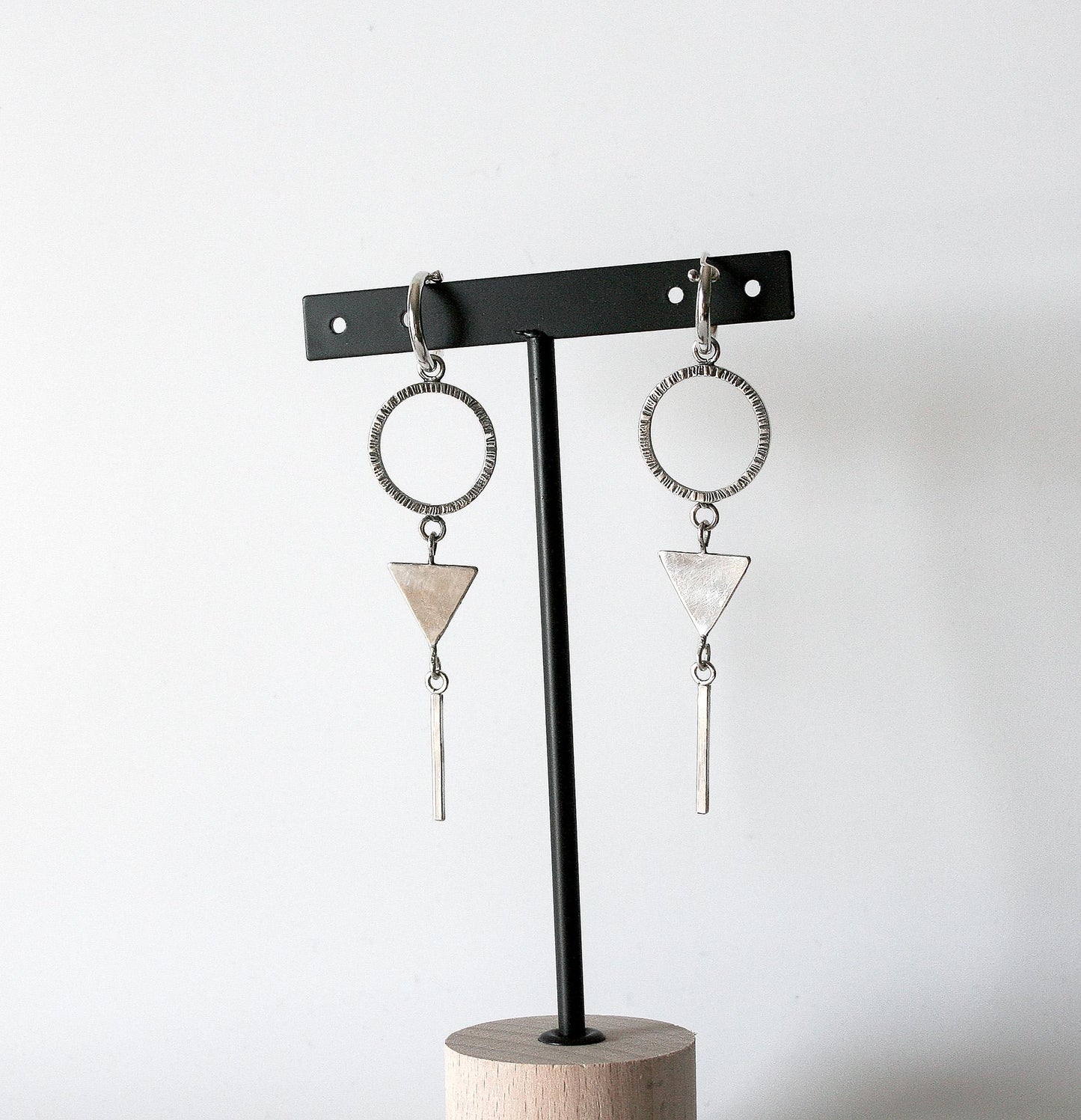 Geometric Sterling Silver Hoop Earring with Triangle Dangle