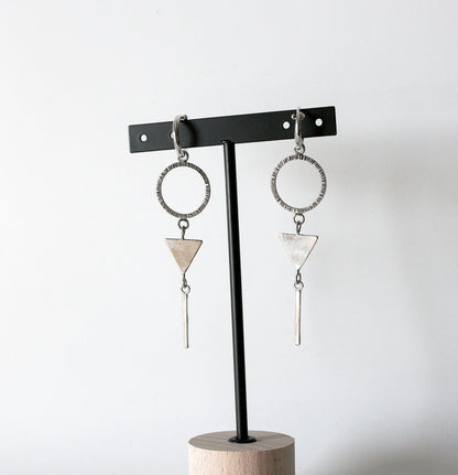 Geometric Sterling Silver Hoop Earring with Triangle Dangle