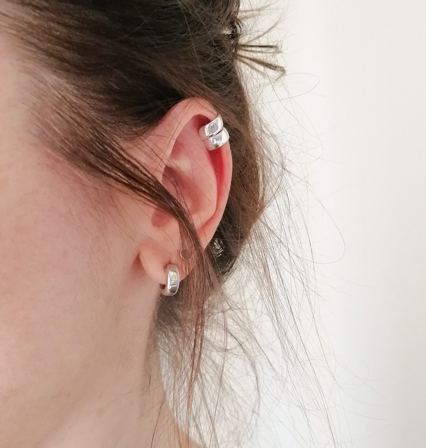Sterling Silver 925 Cuff Earring Wide Chunky Cartilage Earring