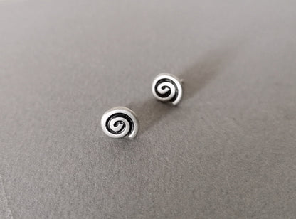 Sterling Silver Spiral Stud Earrings 925 – Minimal Greek Symbol Jewelry for Women