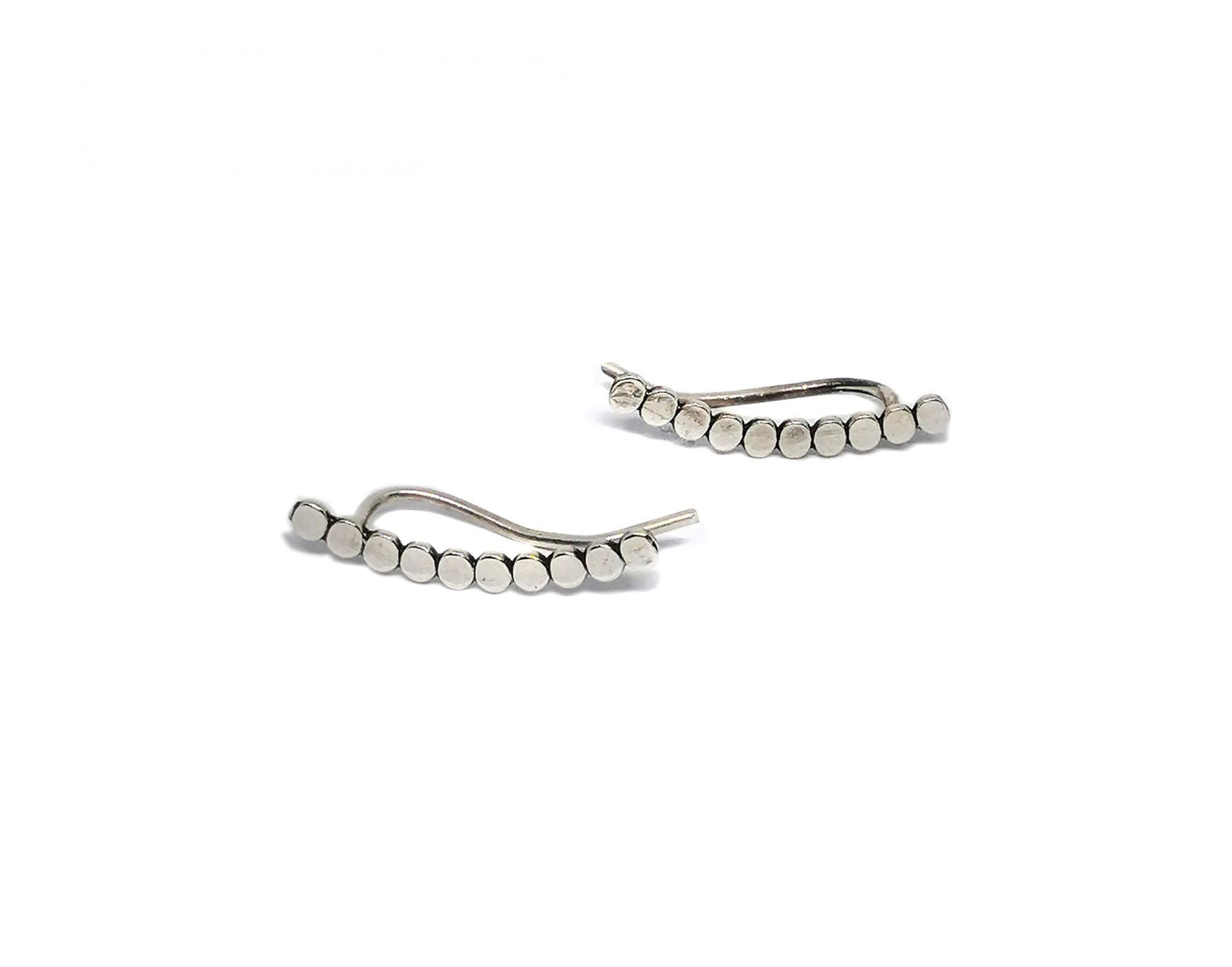 Tiny Circle Ear Climbers – Sterling Silver Dot Earrings