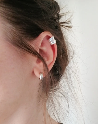 Sterling Silver 925 Cuff Earring Wide Chunky Cartilage Earring