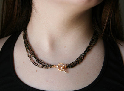 Multi-Strand Chain Choker: Black & Gold Layered Necklace