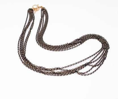 Multi-Strand Chain Choker: Black & Gold Layered Necklace