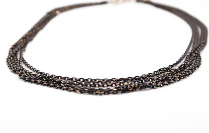Multi-Strand Chain Choker: Black & Gold Layered Necklace