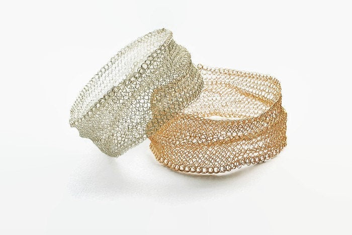 Wide Wire Crochet Bangle Bracelet – Gold or Silver