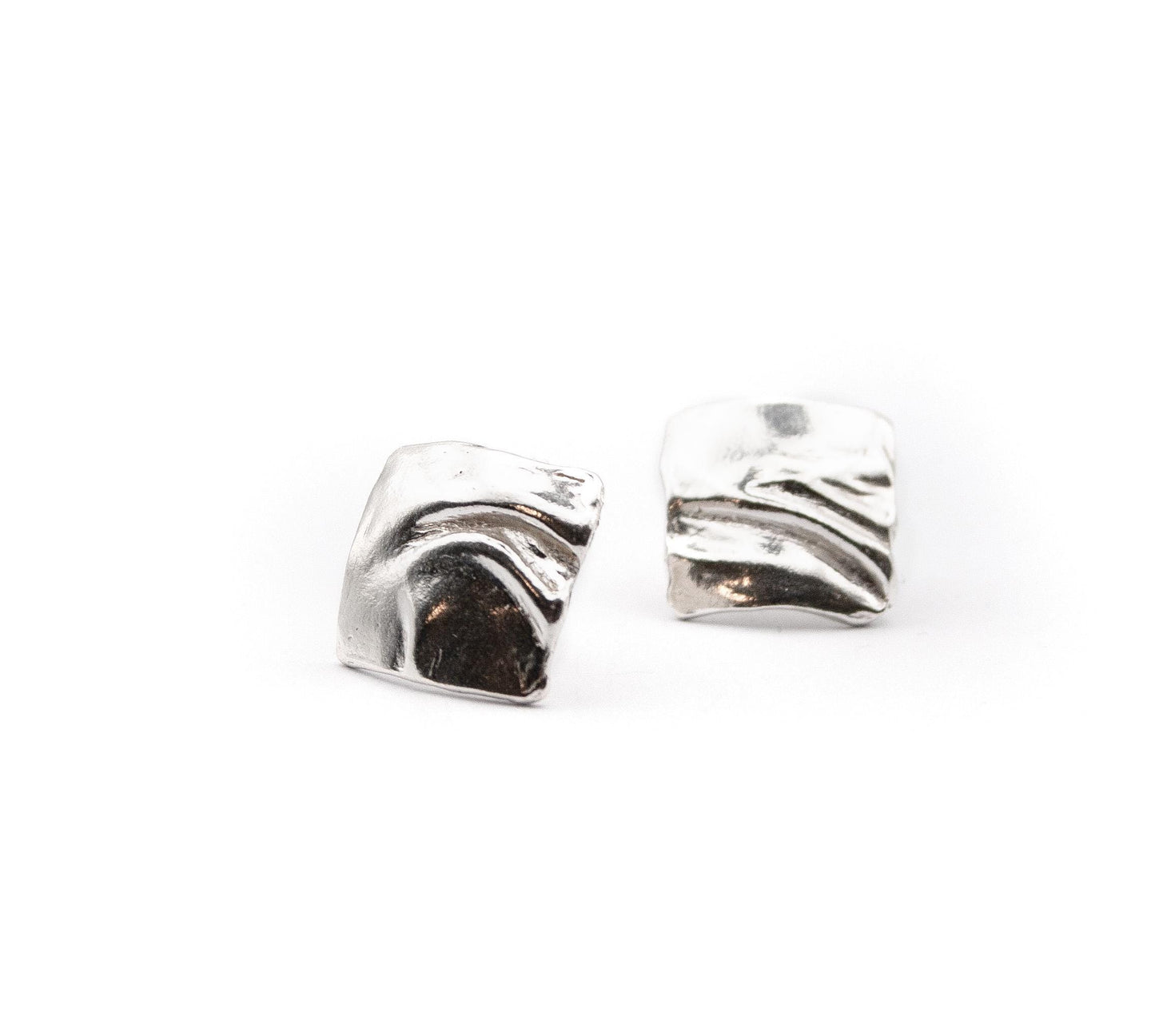 Sculptural Square Stud Earings – Handcrafted in Sterling Silver 925