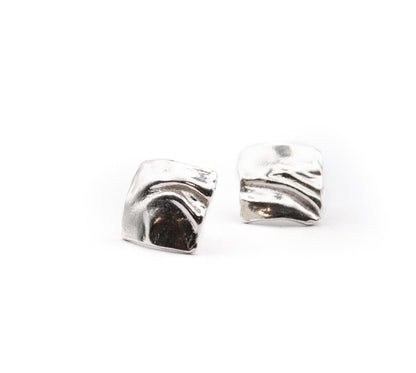 Sculptural Square Stud Earings – Handcrafted in Sterling Silver 925