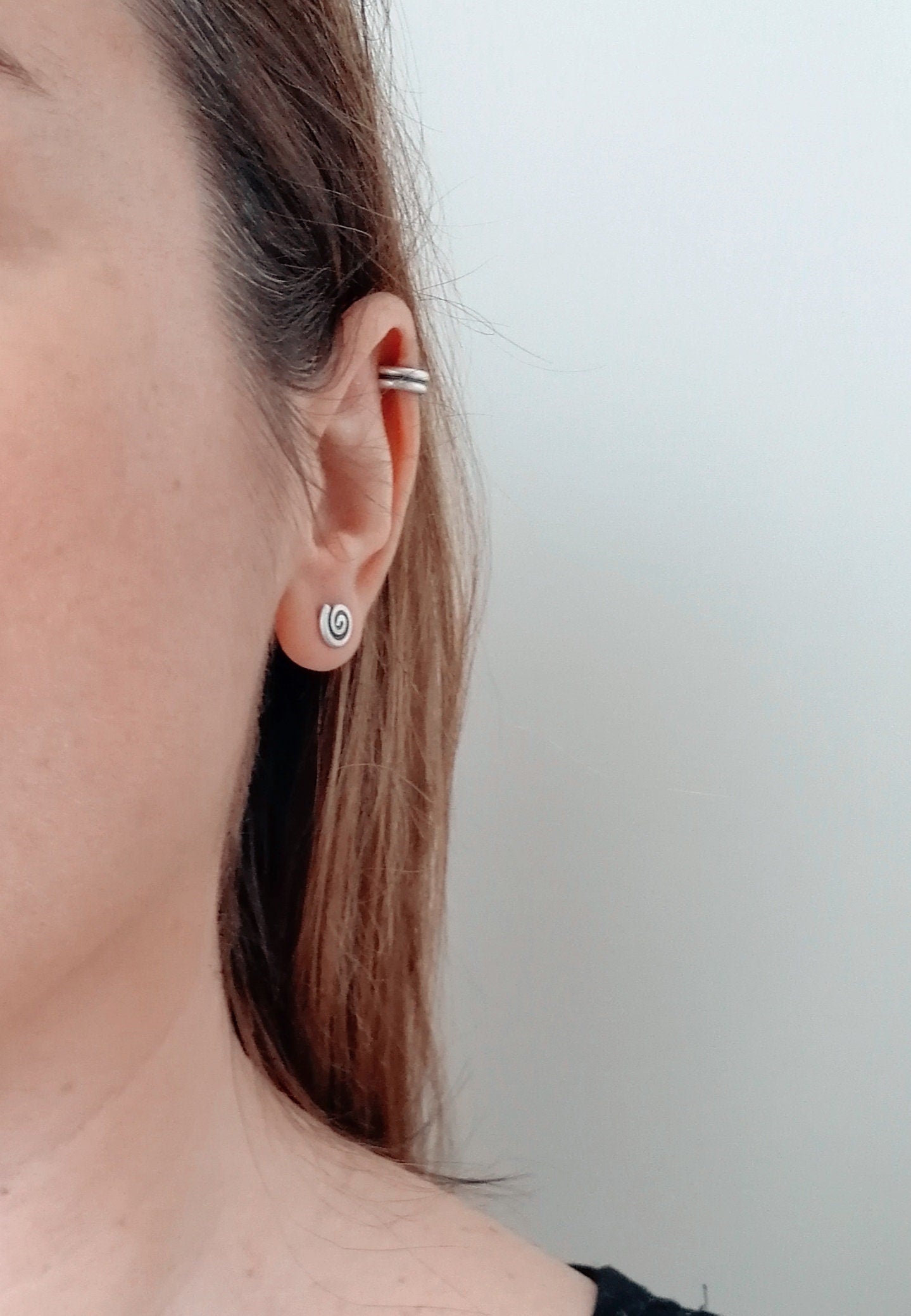 Sterling Silver Spiral Stud Earrings 925 – Minimal Greek Symbol Jewelry for Women