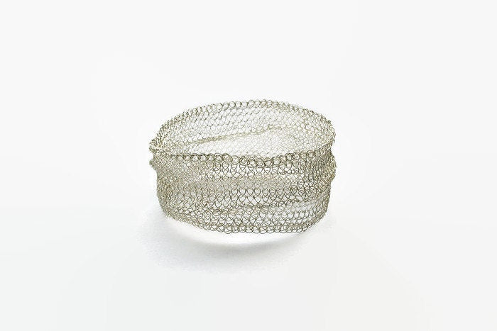Wide Wire Crochet Bangle Bracelet – Gold or Silver