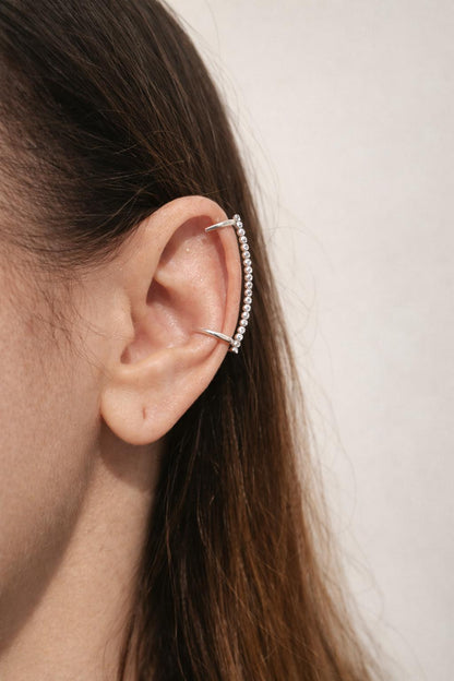 Long Beaded Sterling Silver Ear Cuff – No Piercing