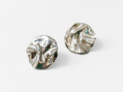 Melted Disc Sterling Silver Stud Earrings