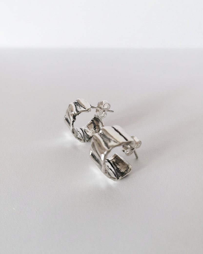 Irregular Huggie Hoop Earrings in 925 Sterling Silver - Thick Melted Design