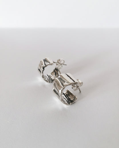 Irregular Huggie Hoop Earrings in 925 Sterling Silver - Thick Melted Design