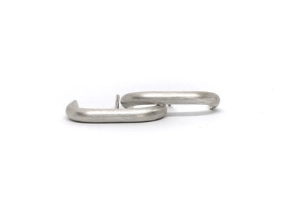 Pair of minimalist silver rectangular hoop earrings on white background