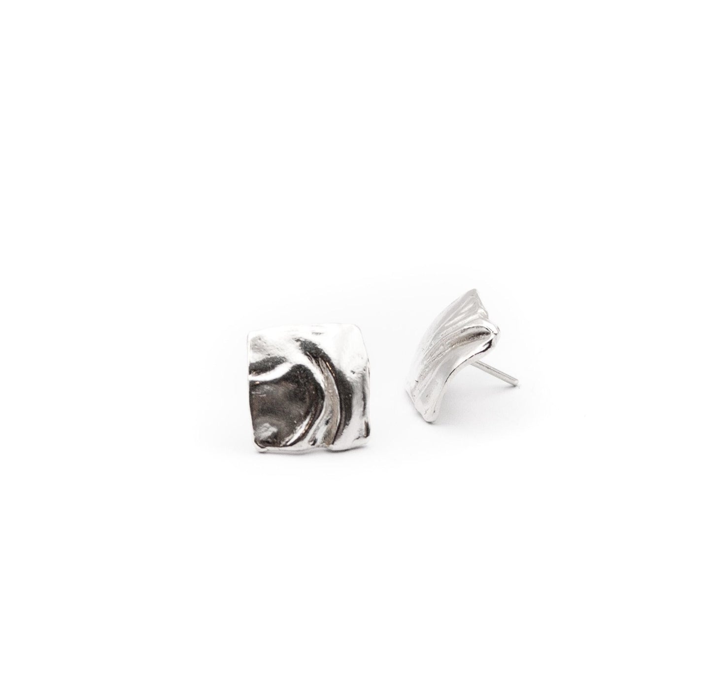 Sculptural Square Stud Earings – Handcrafted in Sterling Silver 925