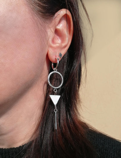 Geometric Sterling Silver Hoop Earring with Triangle Dangle