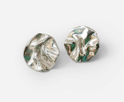 Melted Disc Sterling Silver Stud Earrings