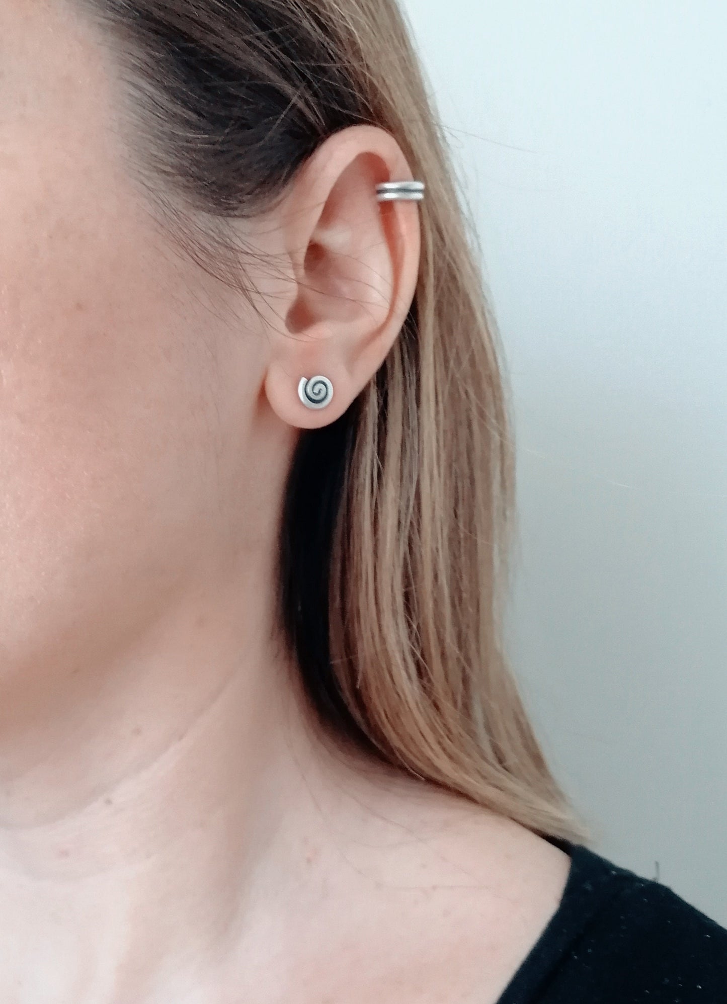 Sterling Silver Spiral Stud Earrings 925 – Minimal Greek Symbol Jewelry for Women