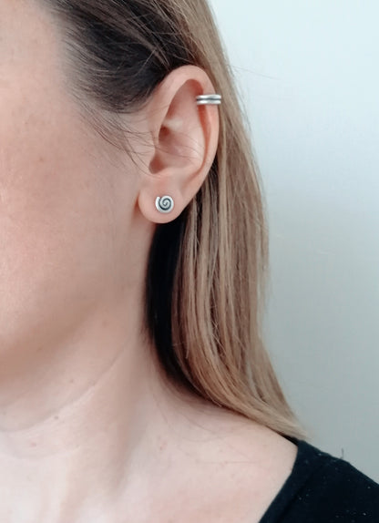 Sterling Silver Spiral Stud Earrings 925 – Minimal Greek Symbol Jewelry for Women