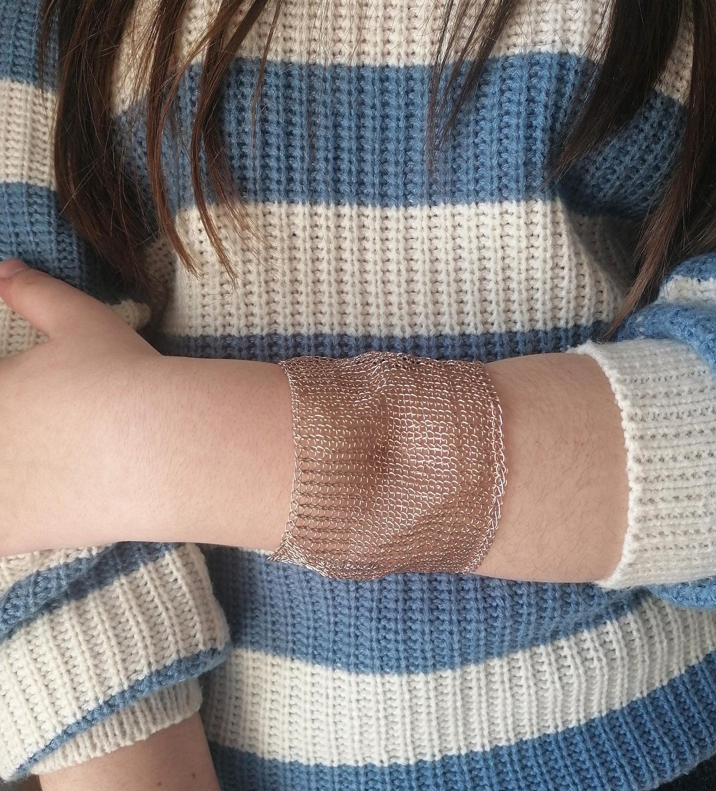 Handmade Wire Crochet Cuff Bracelet: Wide Artisan Jewelry