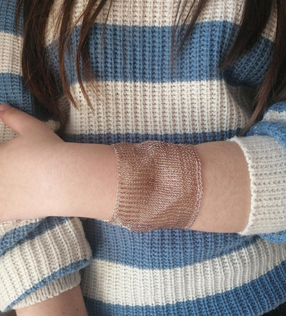 Handmade Wire Crochet Cuff Bracelet: Wide Artisan Jewelry