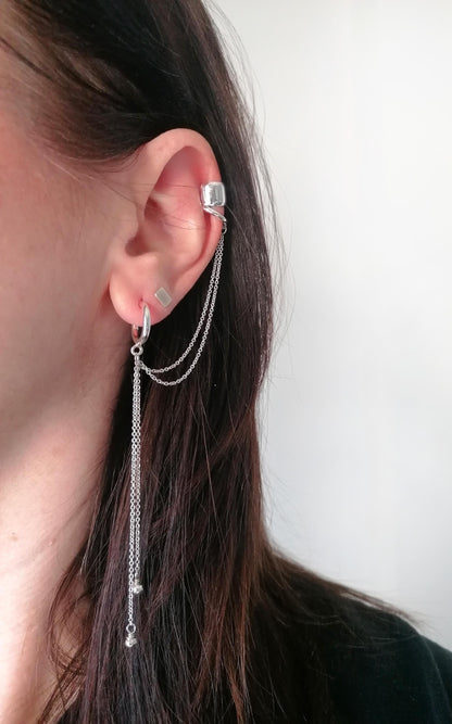 Helix Chain Ear Cuff and Hoop Earring – Sterling Silver