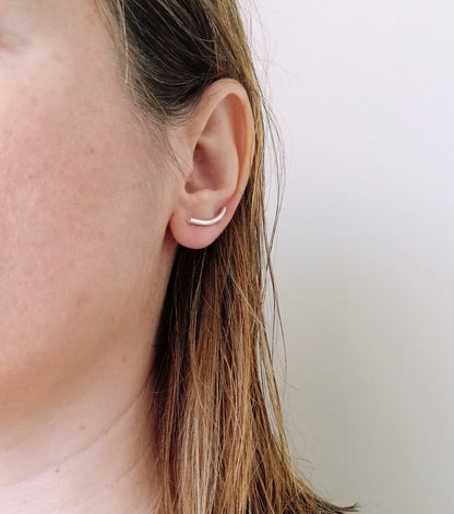 Sterling Silver Ear Climber 925 – Minimal Curved Bar Earring for Women