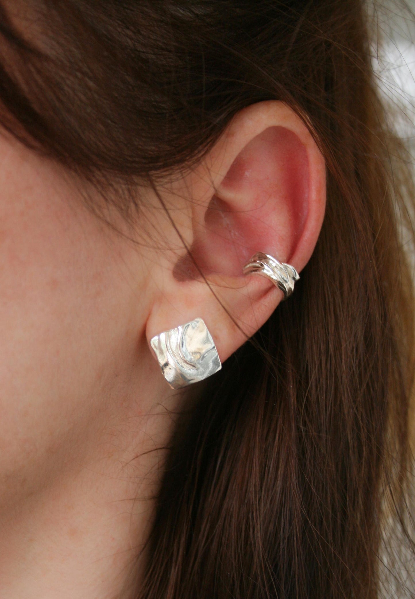 Sculptural Square Stud Earings – Handcrafted in Sterling Silver 925