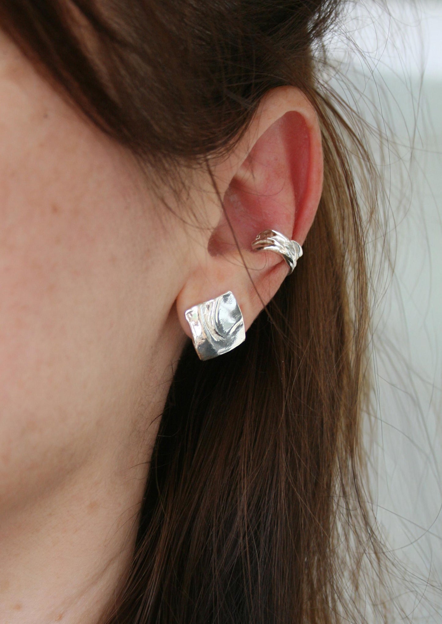 Sculptural Square Stud Earings – Handcrafted in Sterling Silver 925