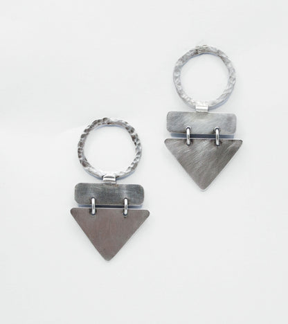Handmade Sterling Silver Geometric Dangle Earrings – Textured Circle & Triangle Statement Jewelry