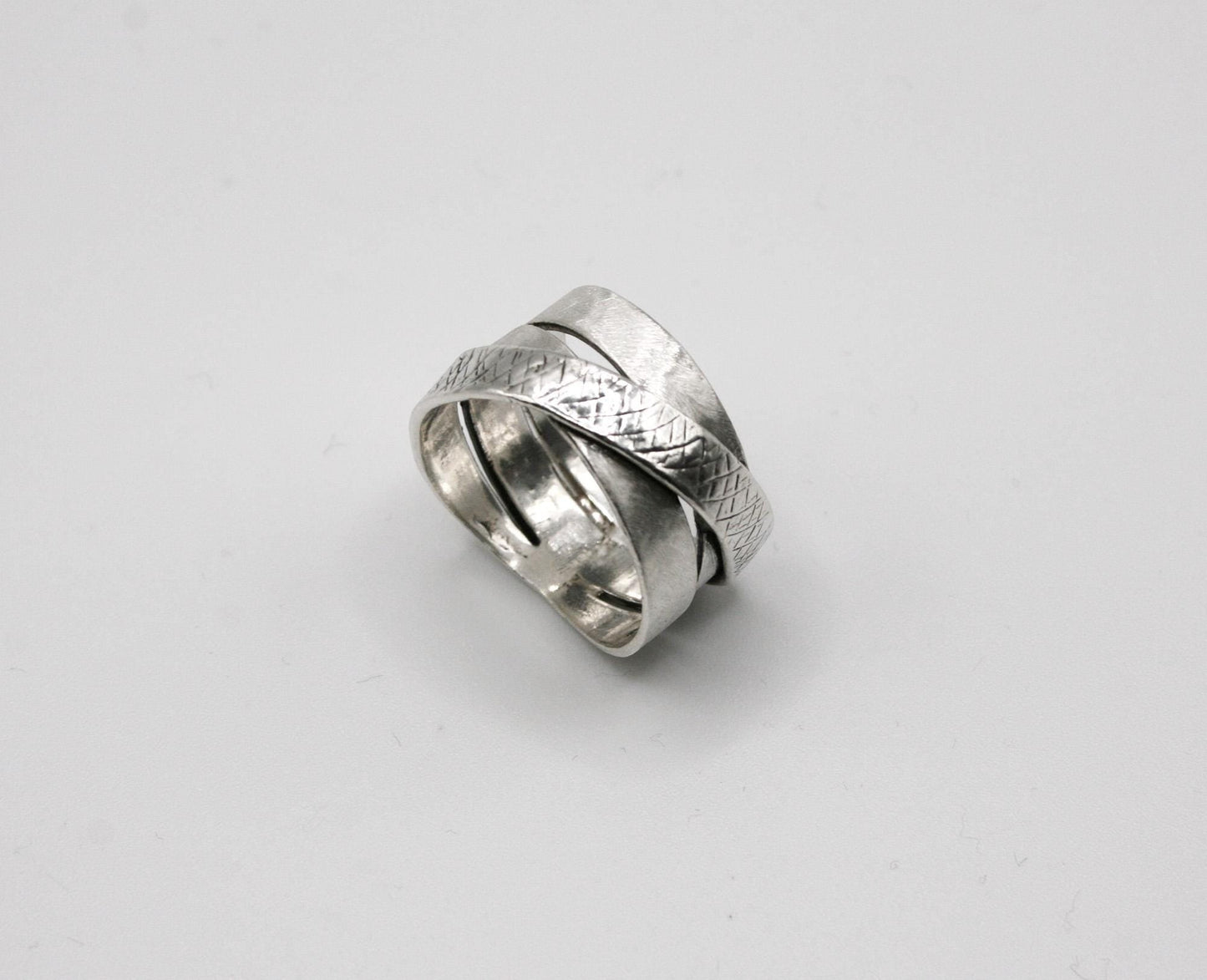 Wide Sterling Silver Ring for Women | 925 Multi-Band Textured Statement Ring