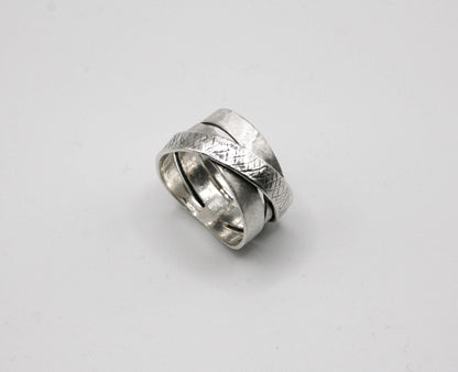 Wide Sterling Silver Ring for Women | 925 Multi-Band Textured Statement Ring