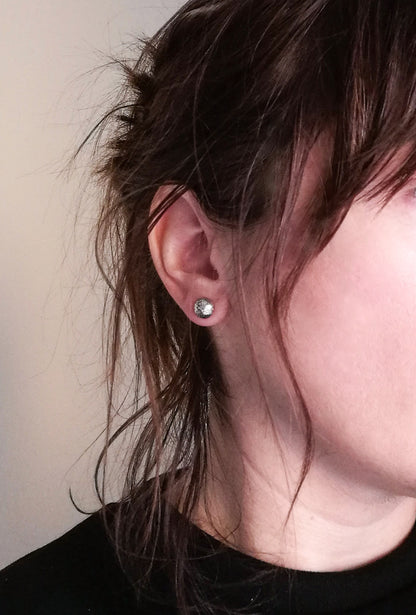 Hammered Dome Stud Earrings in Sterling Silver 925 – Half Dome Button Studs