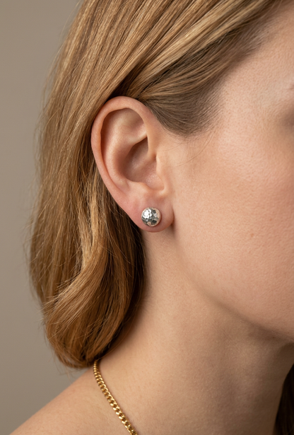Hammered Dome Stud Earrings in Sterling Silver 925 – Half Dome Button Studs