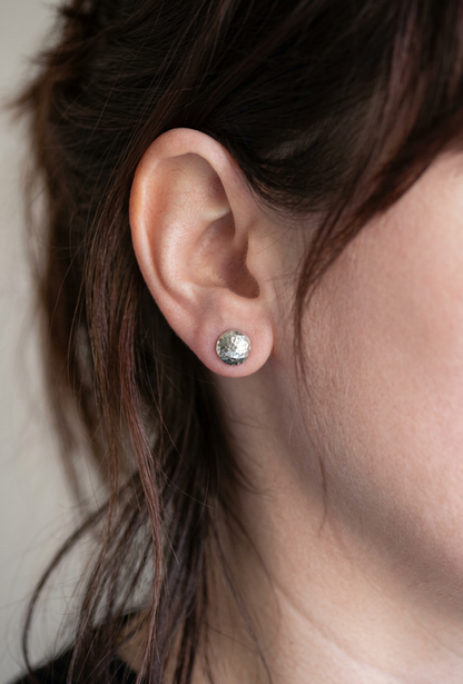 Hammered Dome Stud Earrings in Sterling Silver 925 – Half Dome Button Studs
