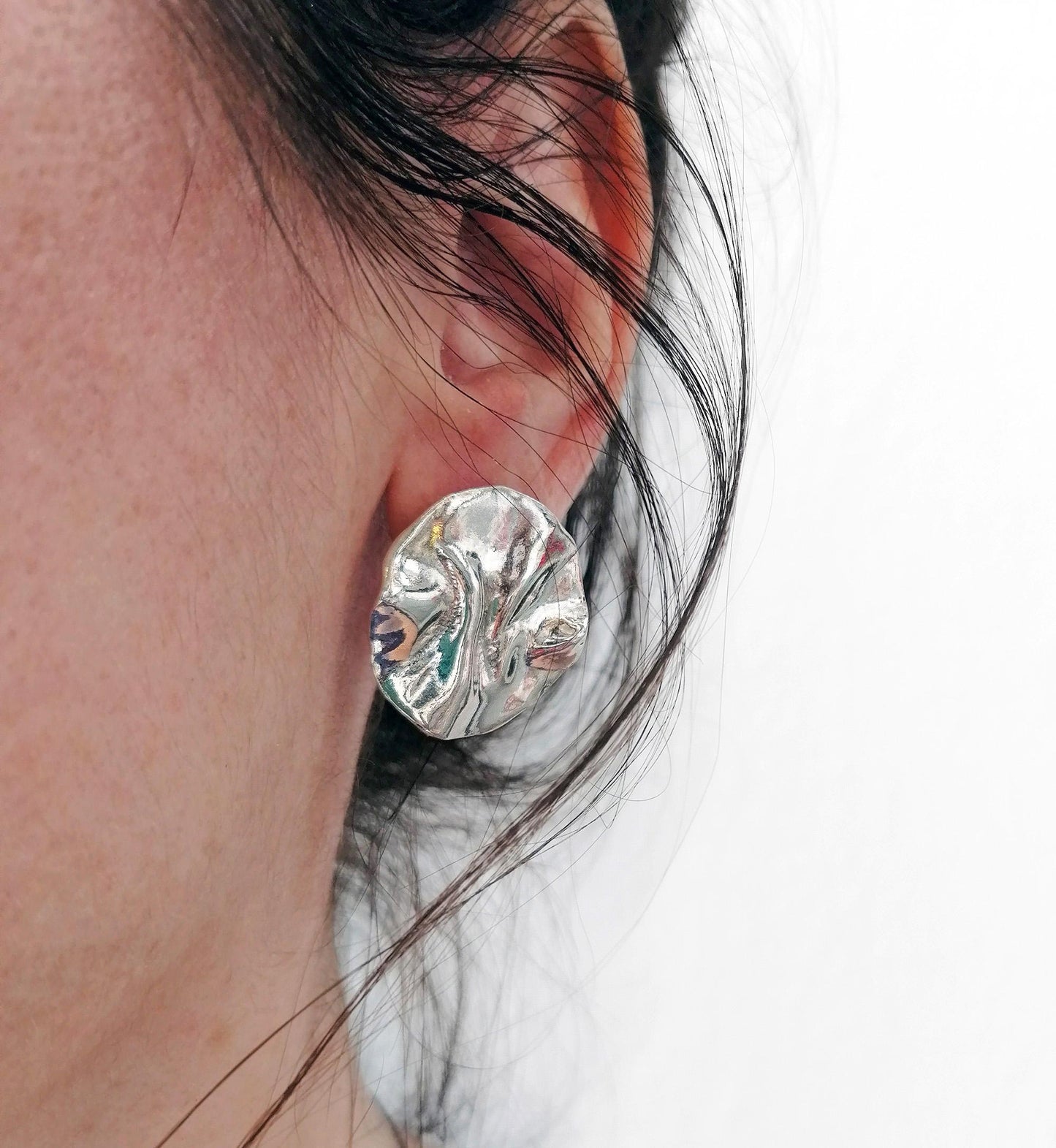 Melted Disc Sterling Silver Stud Earrings